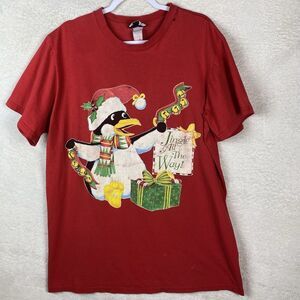 Vintage International‎ Design Group Christmas Penguin T-Shirt Red Size XL